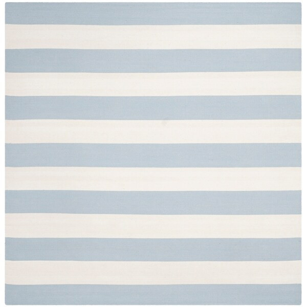 SAFAVIEH Handmade Montauk Caspian Stripe Cotton Flatweave Rug - 6' x 6' Square - Sky Blue/Ivory | Bed Bath & Beyond
