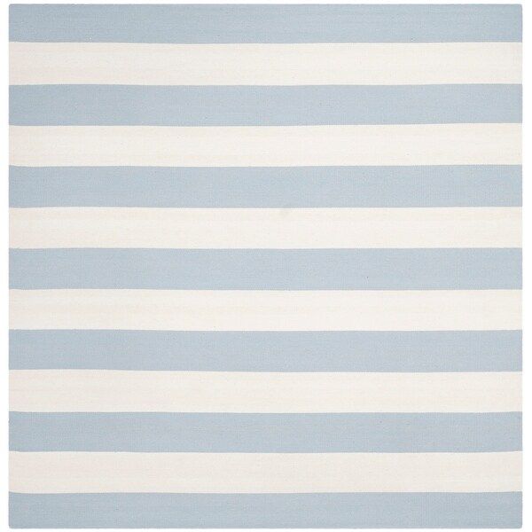 SAFAVIEH Handmade Montauk Caspian Stripe Cotton Flatweave Rug - 6' x 6' Square - Sky Blue/Ivory | Bed Bath & Beyond