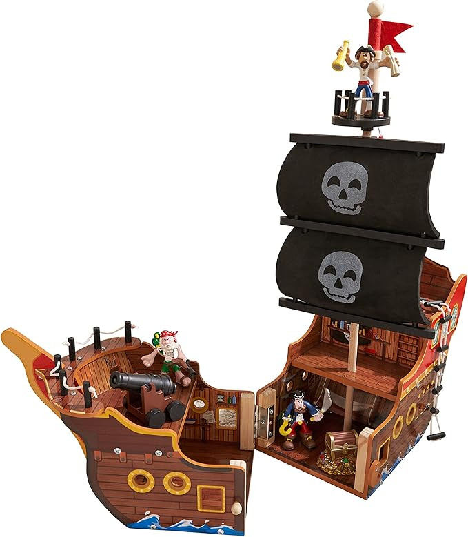 KidKraft Adventure Bound™: Wooden Pirate Ship Play Set with Lights and Sounds, Pirate Figures, ... | Amazon (US)