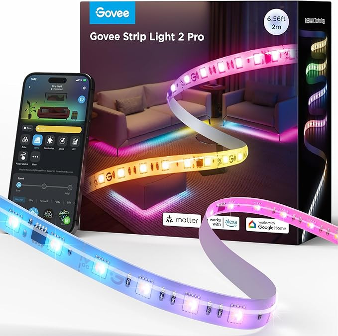 Govee RGBIC Strip Light 2 Pro with Matter, 6.56ft Smart LED Strip Lights Compatible with Alexa an... | Amazon (US)