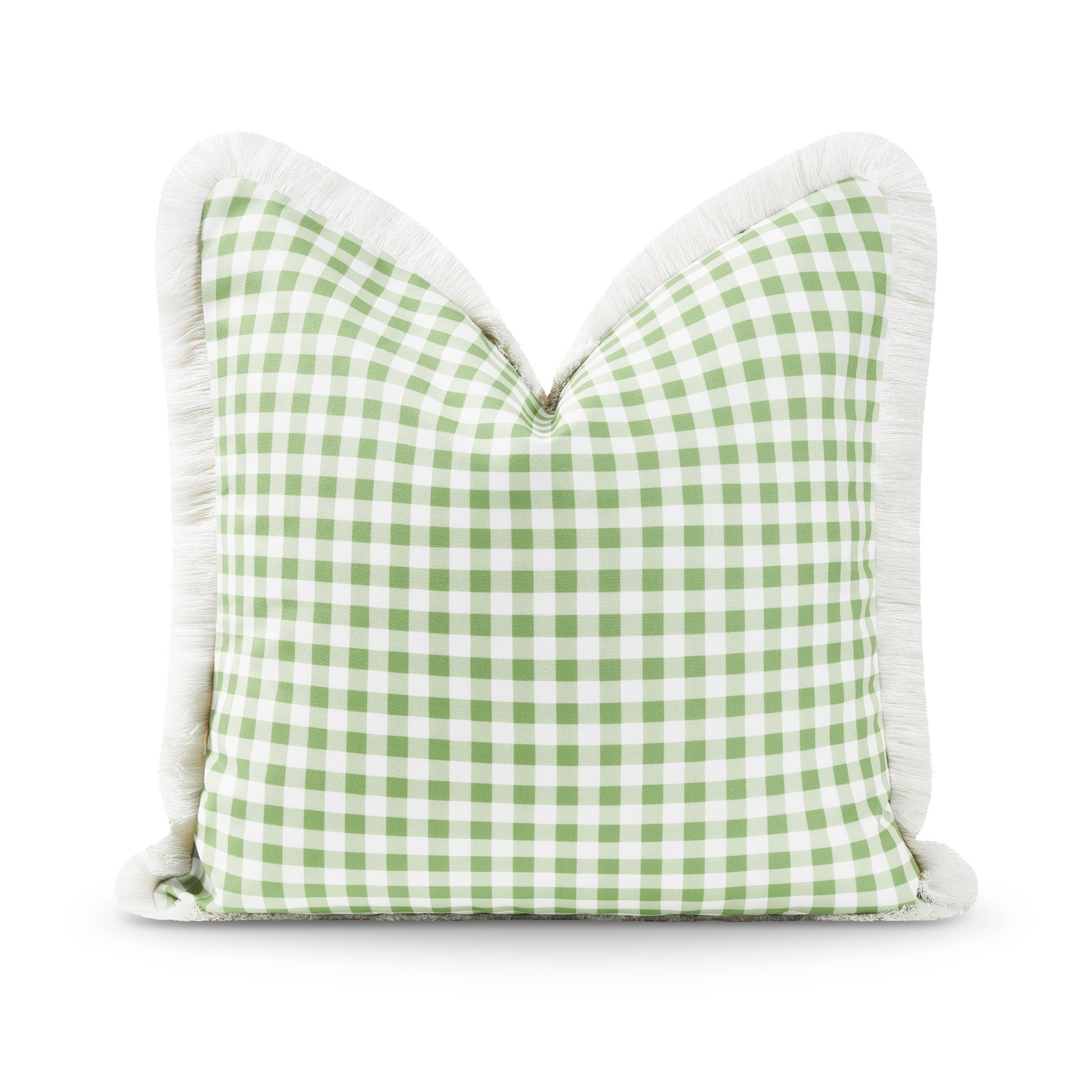 Coastal Indoor Outdoor Pillow Cover, Gingham Fringe, Green, 20 | Hofdeco