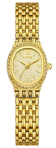 Gosasa Women’s Oval Quartz Watch Stainless Steel Bracelet Ladies Waterproof Elegant Analog Dress Wristwatch for Women Gift for Her (Gold Gold) | Amazon (US)