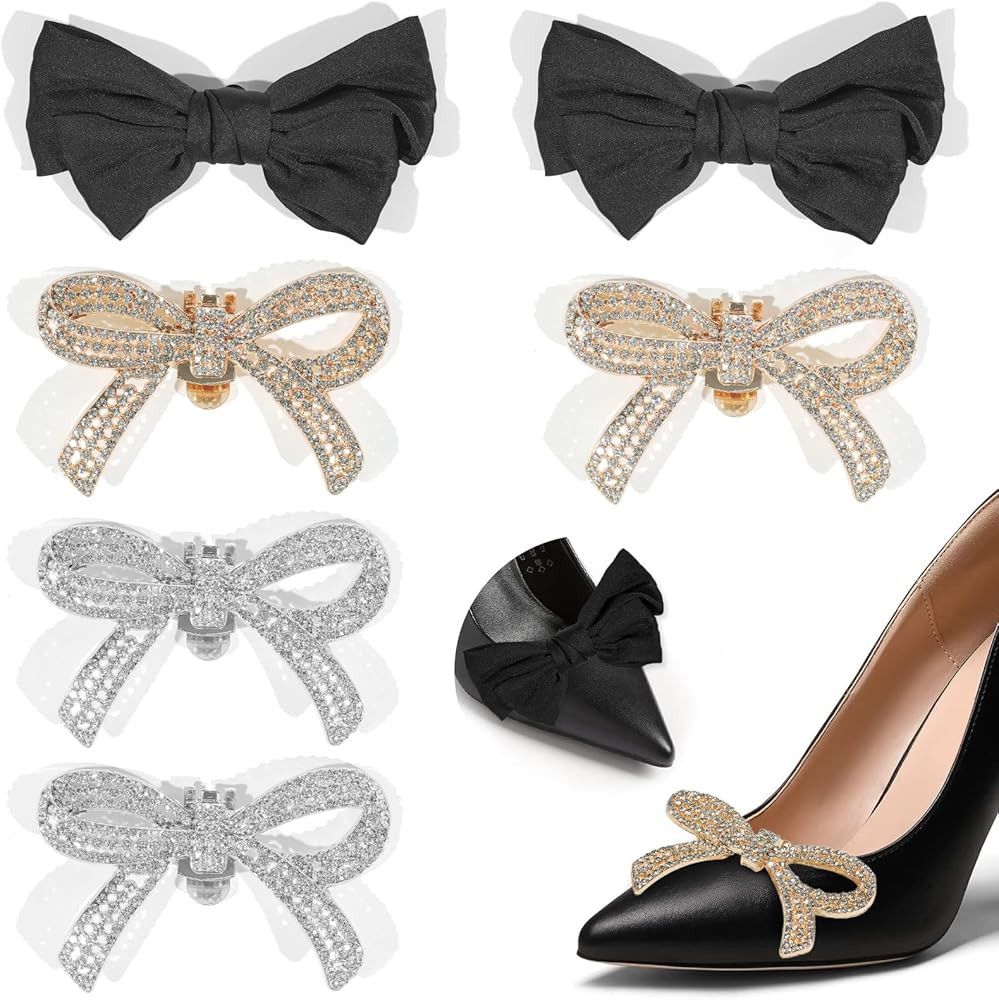 6Pcs Elegant Bow Shoe Clips Classic Detachable Bling Rhinestone Bow Shoe Charms Bridal Wedding Pa... | Amazon (US)