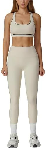 ABOCIW Womens Two Piece Workout Sets Contrast trim Racerback Sports Bra High Waist Leggings Gym S... | Amazon (US)