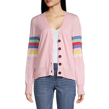 St. John's Bay Womens Long Sleeve Button Striped Cardigan | JCPenney