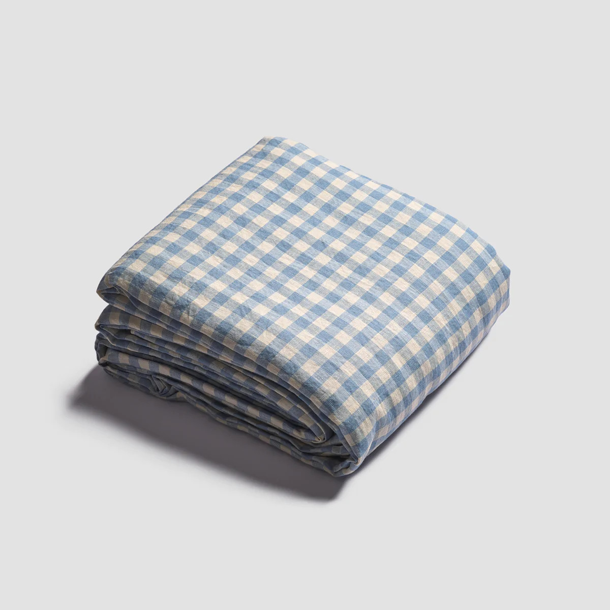 Warm Blue Gingham Linen Duvet Cover | Piglet