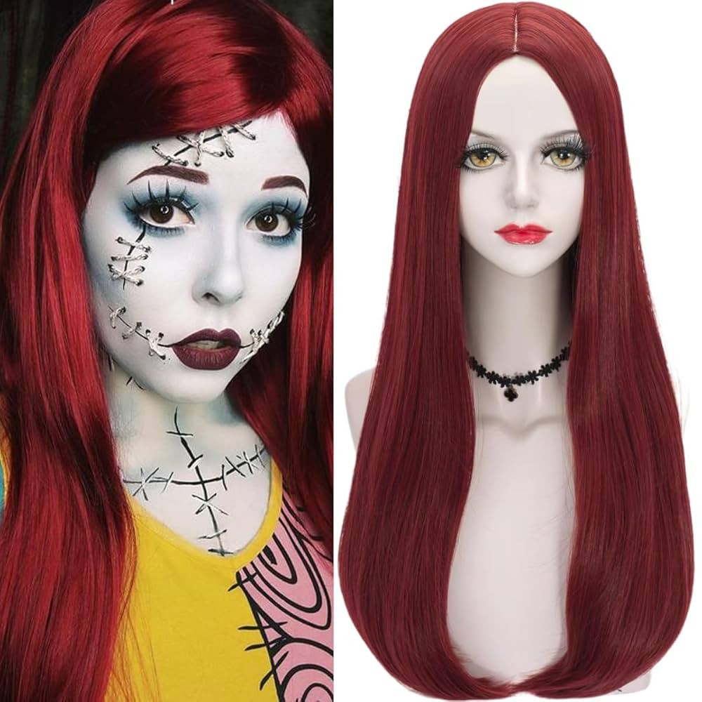 Red Sally Costume Wig for Women Long Straight Dark Red Wigs 23.6'' Synthetic Hair for Halloween P... | Amazon (US)