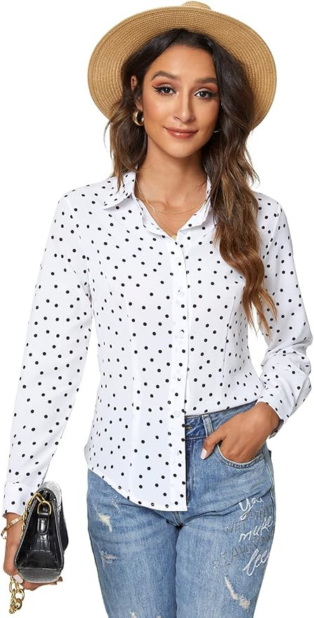 Atnlewhi Womens Long Sleeve Button Down Shirts Classic Work Blouse Stretch Formal Casual Dress Sh... | Amazon (US)