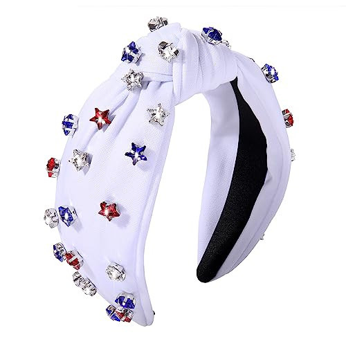 4 th of July Headband for Women American Flag Red White Blue Crystal Star Charm Knottted Head Band Fourth of July Patriotic Knot Wide Hairband Independence Day Party Favor Decor | Amazon (US)
