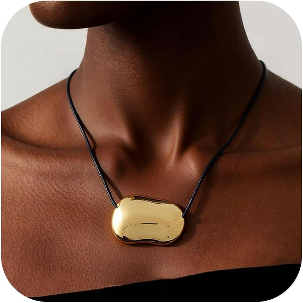 Statement Necklace for Women Chunky Gold Long Pebble Charm Pendant Vintage Boho Western Necklace ... | Amazon (US)