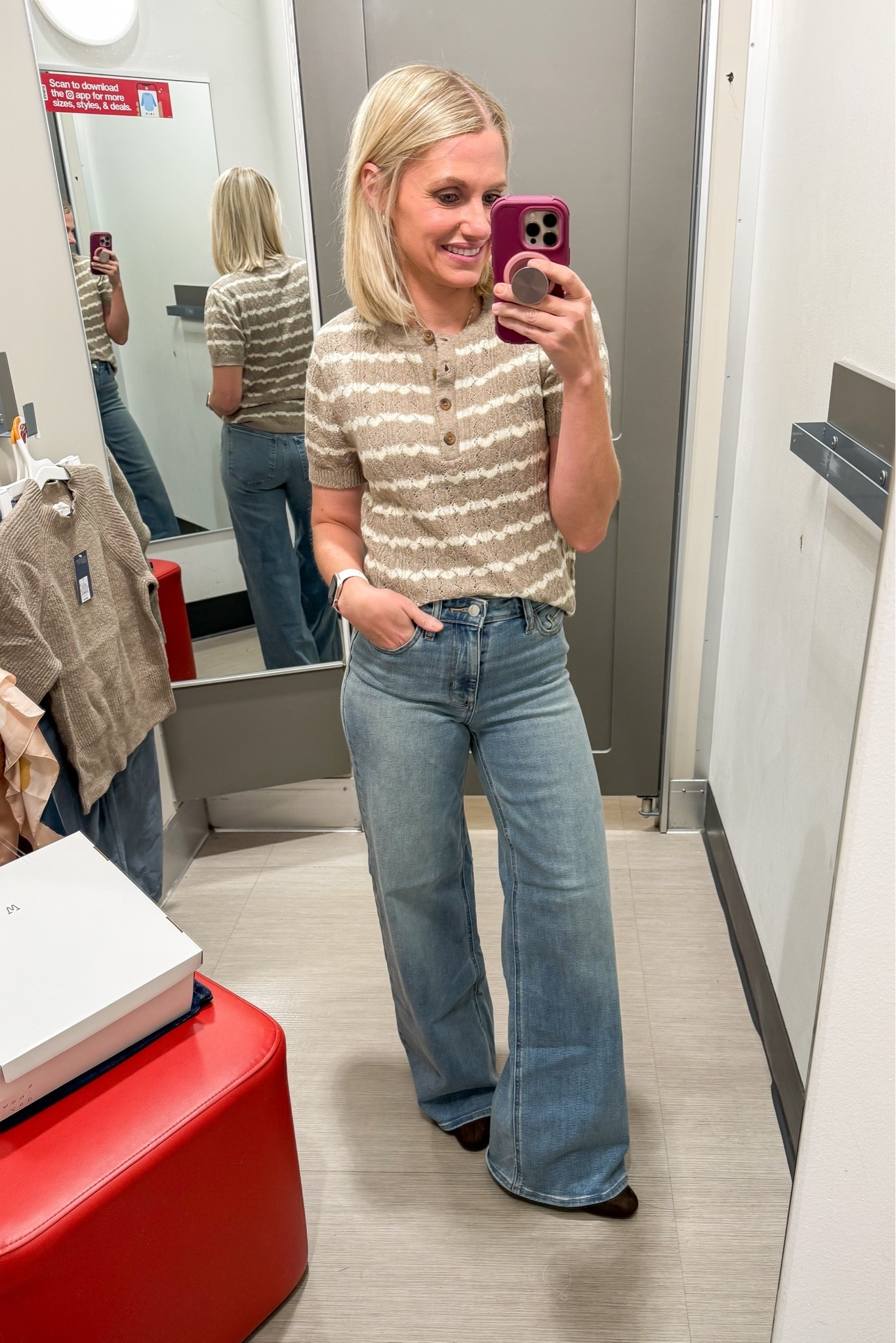 These jeans from @Target are super cute and stretchy! I have them in black! I recommend sizing up! I’m wearing a 2/regular here. Top is in a small.

#LTKstorytime #LTKOver40 #LTKPetite