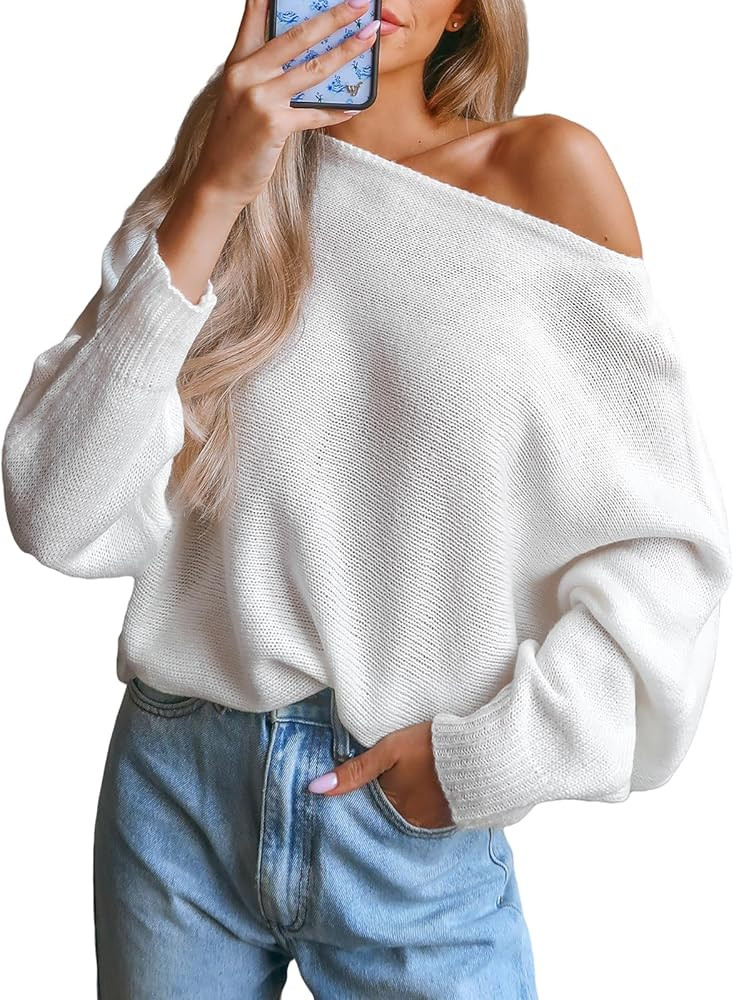 CUPSHE Womens Off The Shoulder Sweaters Long Sleeve Lightweight Knit Casual Pullover Sweater Tops | Amazon (US)