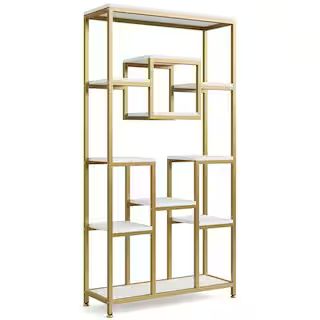 TRIBESIGNS WAY TO ORIGIN Frailey 71 in. Gold White Tall 11-Tier Large Open Display Bookshelf Geom... | The Home Depot