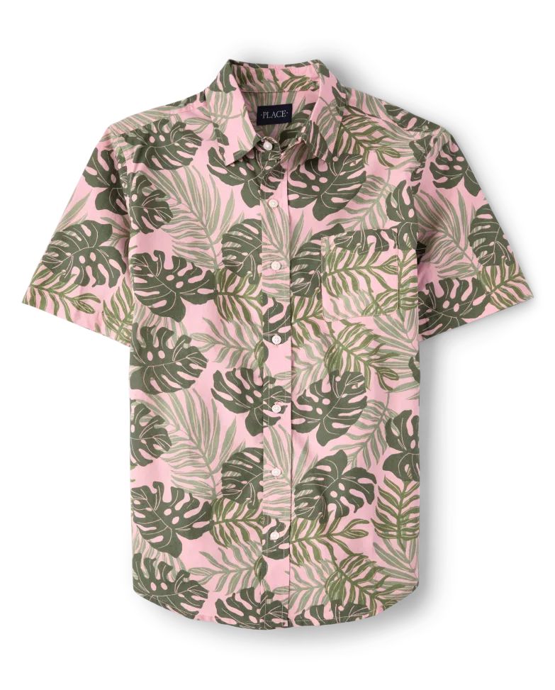 Mens Matching Family Tropical Poplin Button Down Shirt - rose pottery | The Children's Place