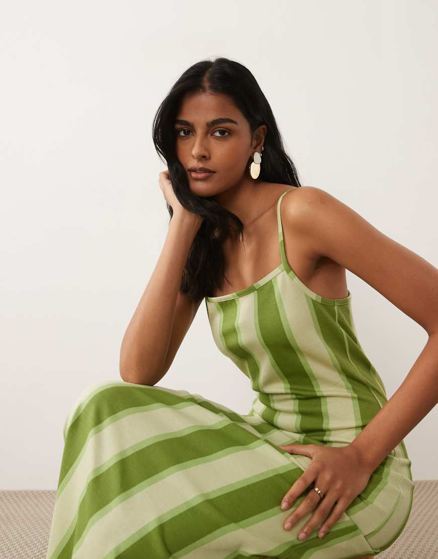 ASOS DESIGN cami midi dress in green stripe-Multi | ASOS (Global)