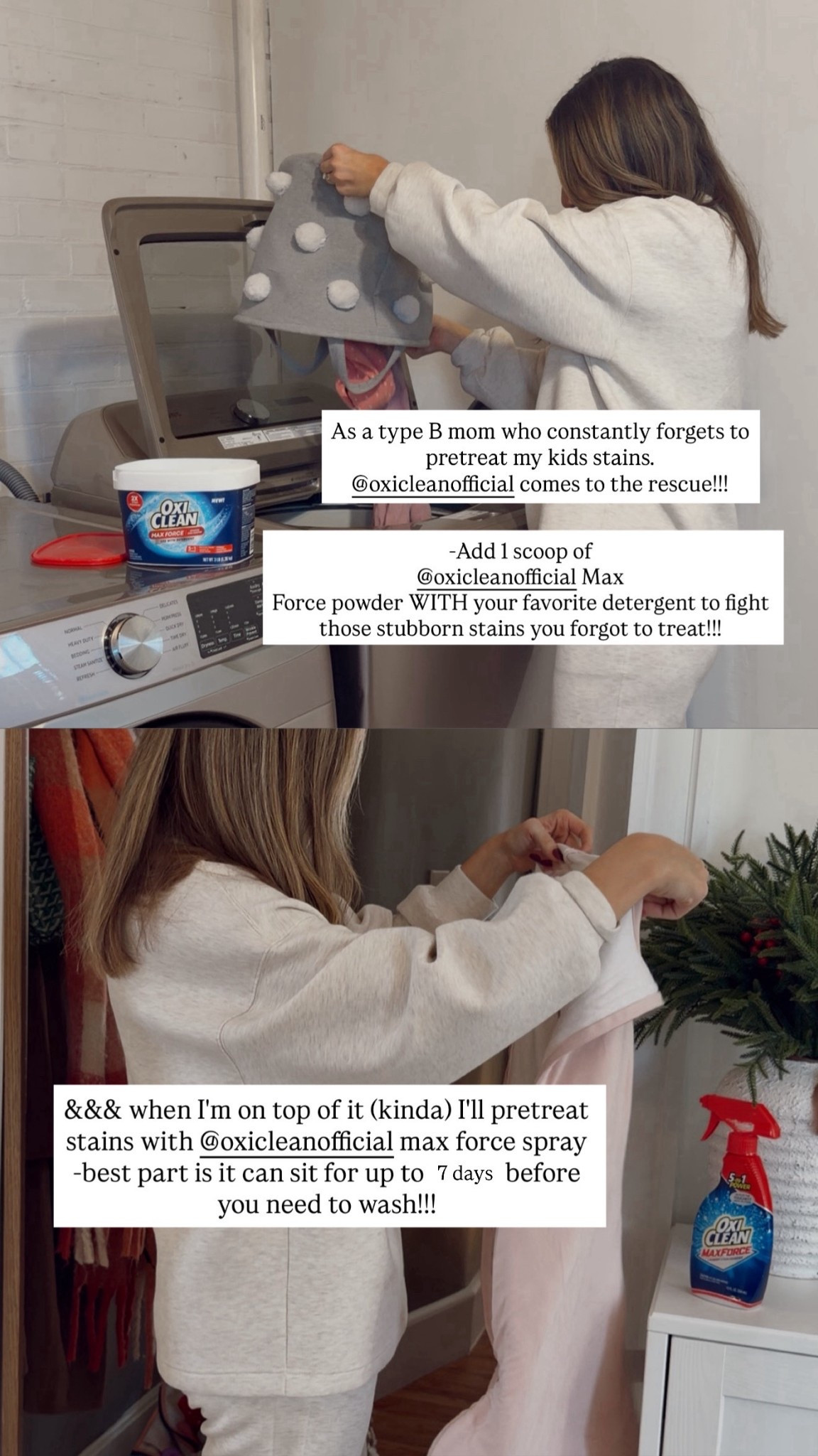 As a type B mom who usually always forgets to pretreat stains @oxicleanofficial max force powder always has my back! 

And if I’m on top of it… oxycleans max force spray tackles set in stains that you can spray and then you can wait up to 7 days until you wash!!! A moms dream 🙌🏻

 #OxiClean #OxiCleanPartner #momof3 #laundryroutine #momhack 

#LTKmomlife #LTKmorningroutine #LTKdayinmylife
