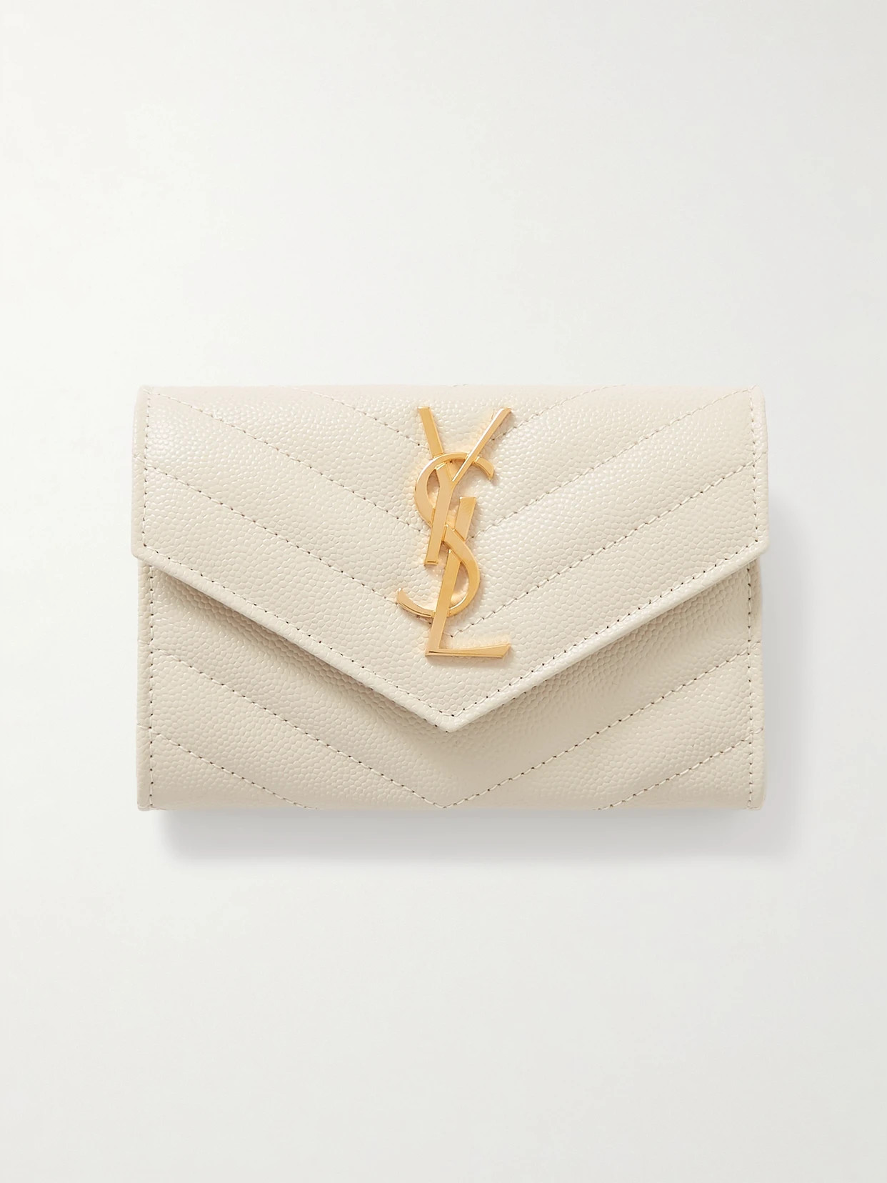 SAINT LAURENT - Quilted Textured-leather Wallet - Off-white | NET-A-PORTER (US)