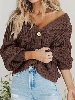 PRETTYGARDEN Women's Chunky Knit Open Front Sweater Long Sleeve Button Loose Short Cardigan Outer... | Amazon (US)