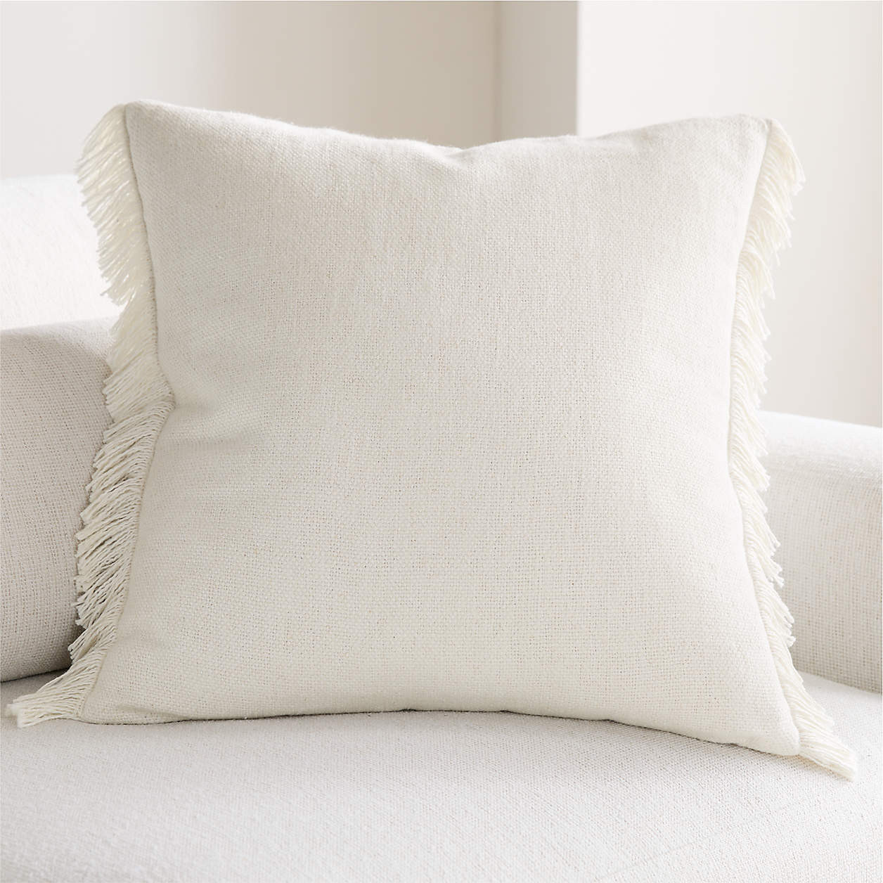 Casual Textured Fringe 23"x23" Arctic Ivory Throw Pillow Cover + Reviews | Crate & Barrel | Crate & Barrel