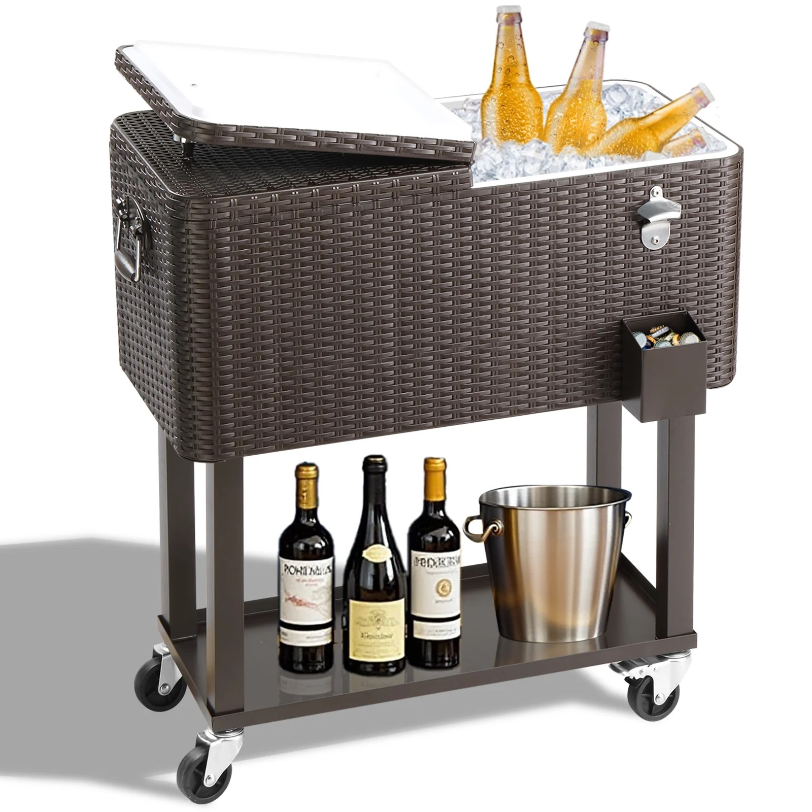 Ktaxon 80 Qt Rolling Ice Chest Cooler Cart Outdoor Trolley with Storage Shelf, Bottle Opener & Ca... | Walmart (US)