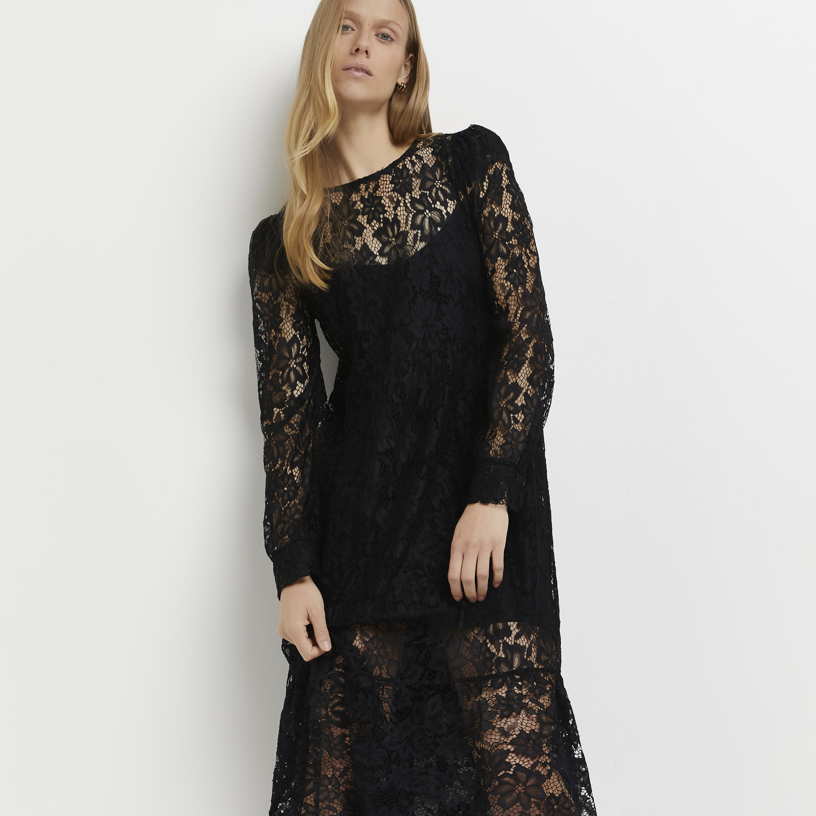 River Island Womens Black lace midi dress | River Island (UK & IE)