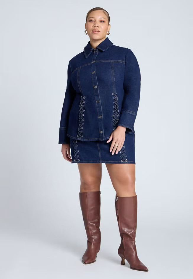 Laced Denim Mini Skirt | Eloquii