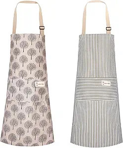 Syhood 2 Pieces Linen Cooking Kitchen Apron for Women and Men Kitchen Bib Apron with Pocket Adjus... | Amazon (US)