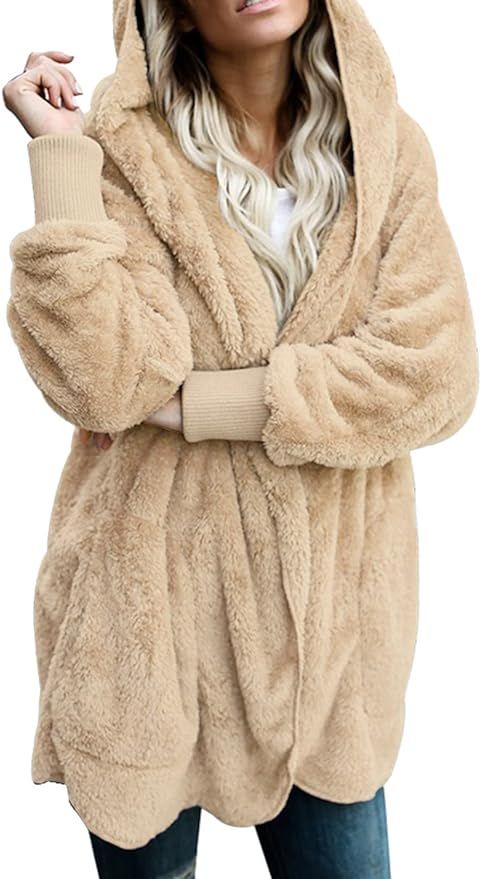 Amazon.com: Dokotoo Womens Cozy Ladies Oversized Casual Fuzzy Fluffy Fleece Winter Fall Open Fron... | Amazon (US)