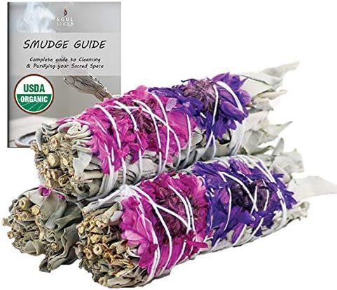 Blissful Organic White Sage Smudge Sticks with Flowers 3 Pack for Cleansing Home, Meditation, Yog... | Amazon (US)