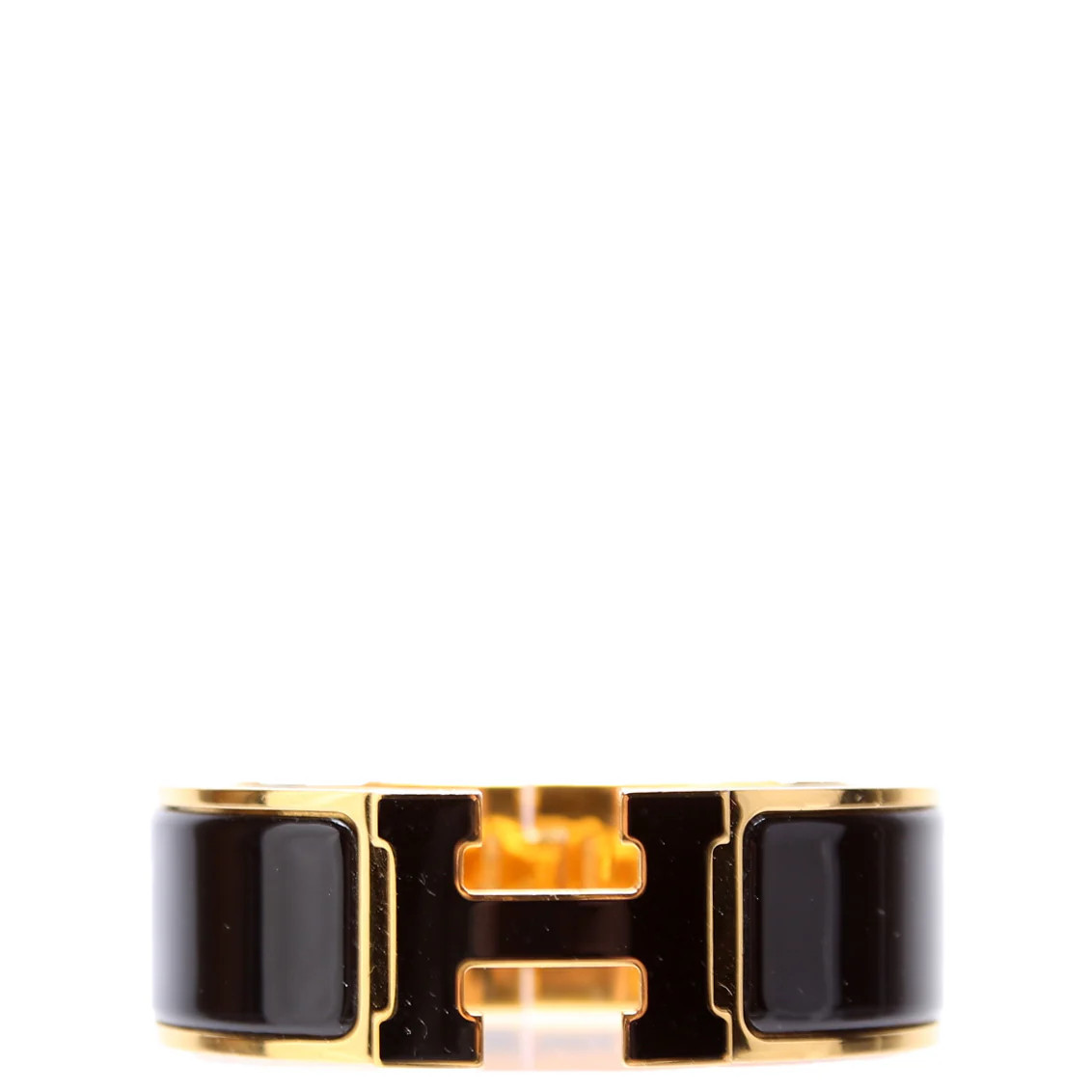 Clic Clac Enamel H Wide PM Bracelet Gold/Black | Keeks Designer Handbags