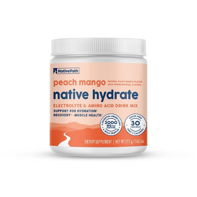 NativePath Hydrate Electrolytes Powder - Zero Sugar with 2,000mg BCAAs, Peach Mango, 30 Servings | Target