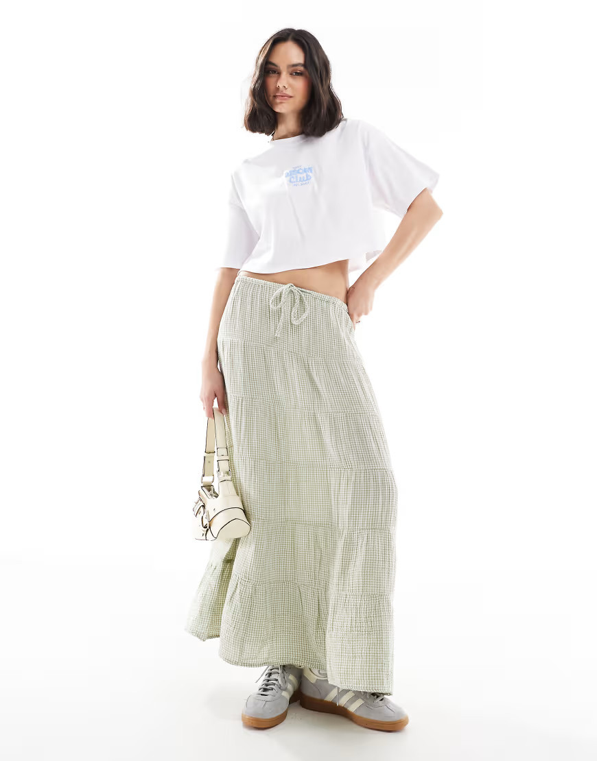 Cotton On tiered maxi skirt in green gingham | ASOS (Global)