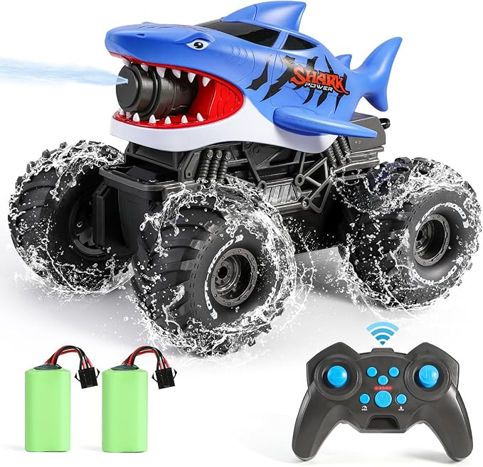 BOBXIN Amphibious Remote Control Shark Monster Truck Squirt Water,4WD All-Terrain Off-Road 2.4Ghz... | Amazon (US)
