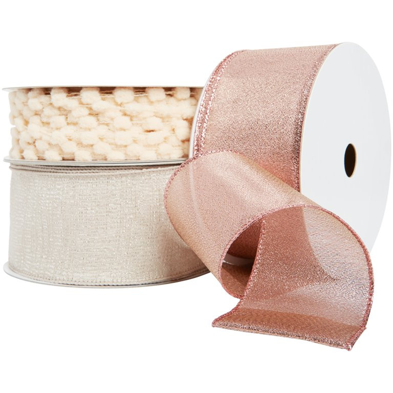 Holiday Time Christmas Blush Ribbon, 7.25 inch, 3 Pack | Walmart (US)