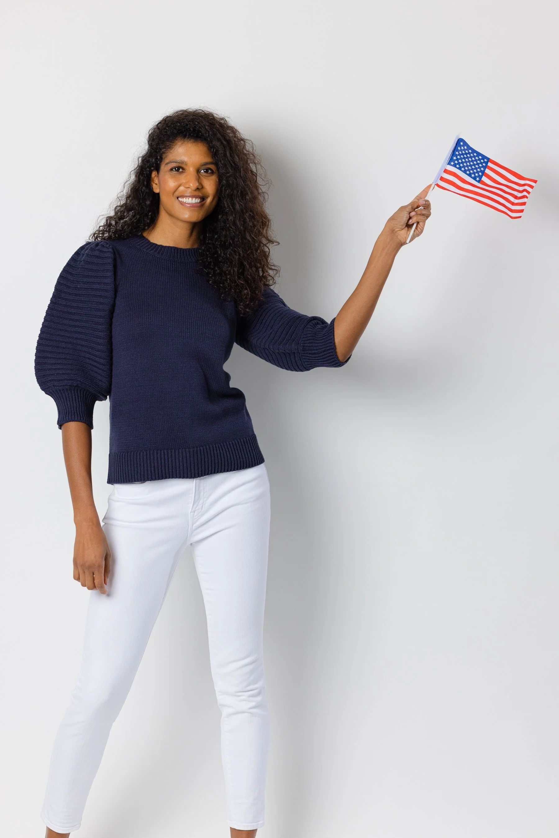 Navy 3/4 Puff Sleeve Sweater | Sail to Sable