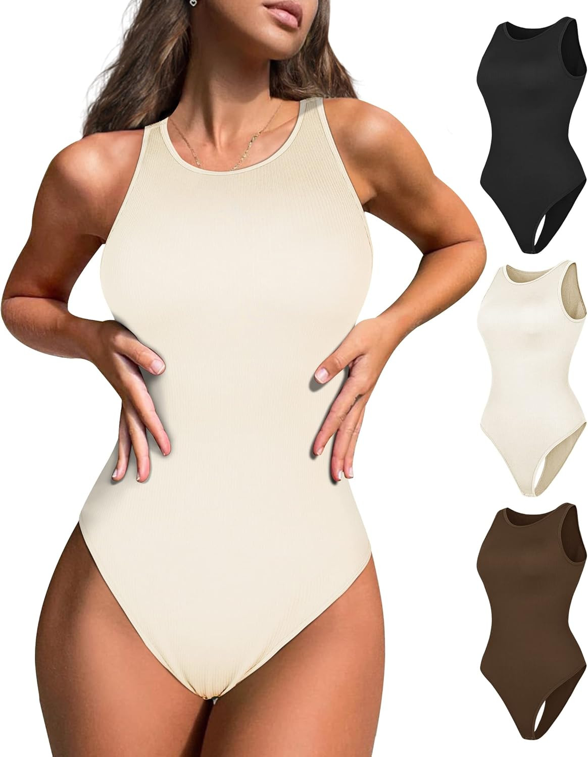 KIKIMINK Women's Halter Neck Bodysuit Rompers Seamless Ribbed Yoga Workout Sleeveless Recer Back ... | Amazon (US)