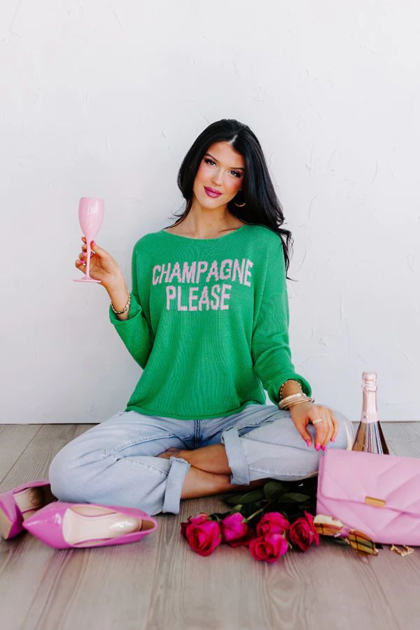 Champagne Please Sweater in Kelly Green | Impressions Online Boutique