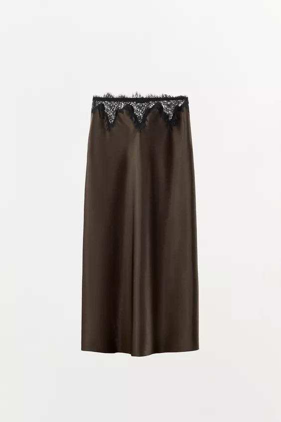 SATIN SKIRT WITH LACE TRIM | Zara US