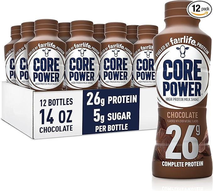 Core Power Protein Shake, Chocolate, 26g Bottle, 14oz, 12 Pack | Amazon (US)