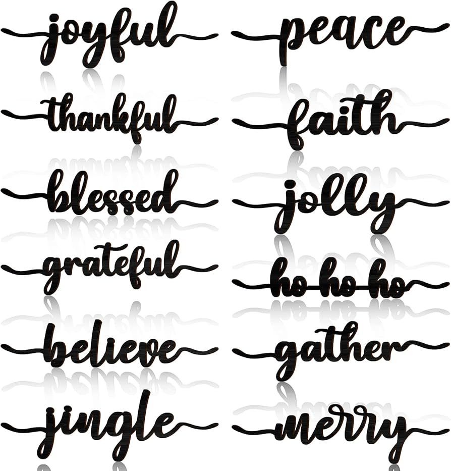 12 Pieces Christmas Word Cutout Wood Cutout Joyful Merry Thankful Grateful Blessed Peace Gather W... | Amazon (US)