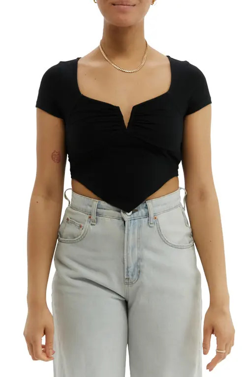 BDG Urban Outfitters Handkerchief Hem Notch Neck Crop Top in Black at Nordstrom, Size Large | Nordstrom
