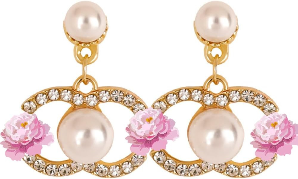 Gold-Plated Pearl Drop Earrings for Women, Crystal Rhinestone Double Curve Dangle Earrings, Elega... | Amazon (US)