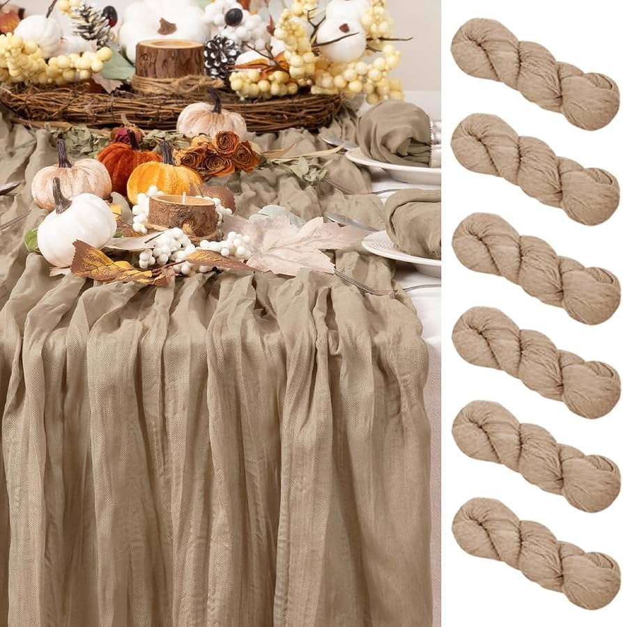 6 Pack Fall Table Runner Nude Thanksgiving Cheesecloth Table Runner Boho Gauze Table Runner 120 i... | Amazon (US)
