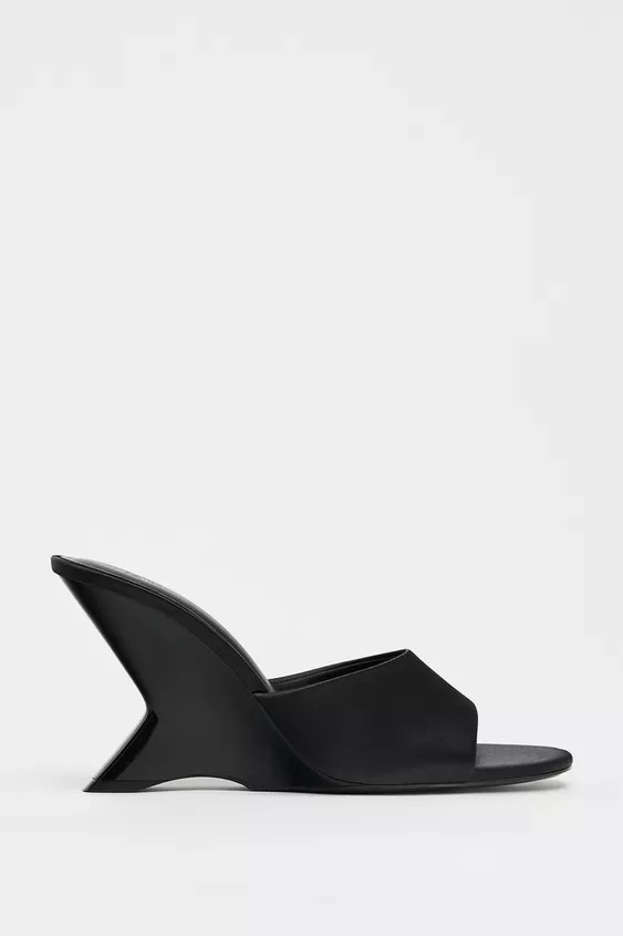 Sandal-style shoe. Satin-effect front strap. High asymmetric wedge heel. Rounded toe.Heel height:... | Zara UK