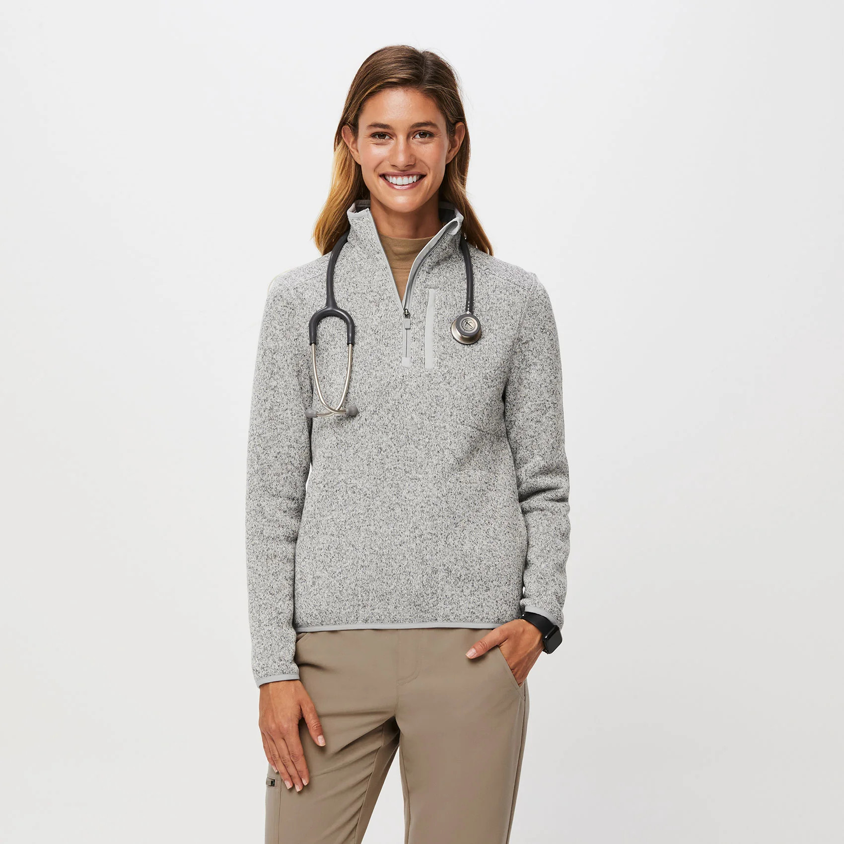 Women’s On-Shift™ ¼ Zip Sweater Knit - Heather Light Grey · FIGS | FIGS