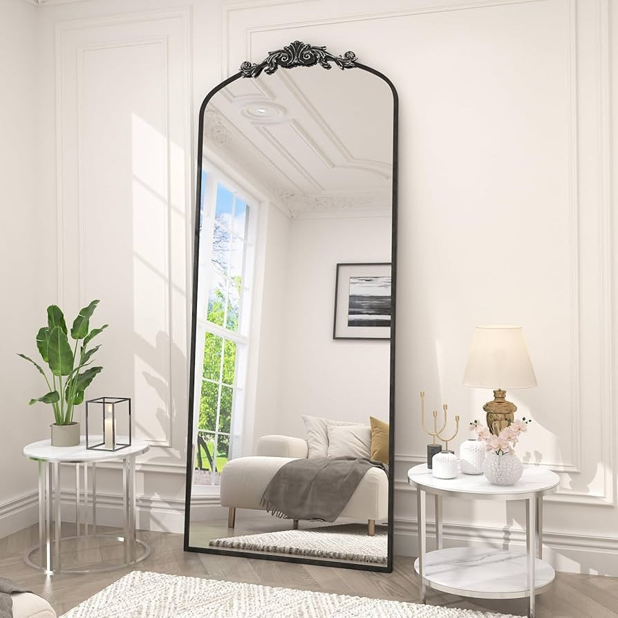 SMIROR Black Arched Full Length Mirror 78x32, Baroque Inspired Vintage Body Mirror for Wall, Orna... | Amazon (US)