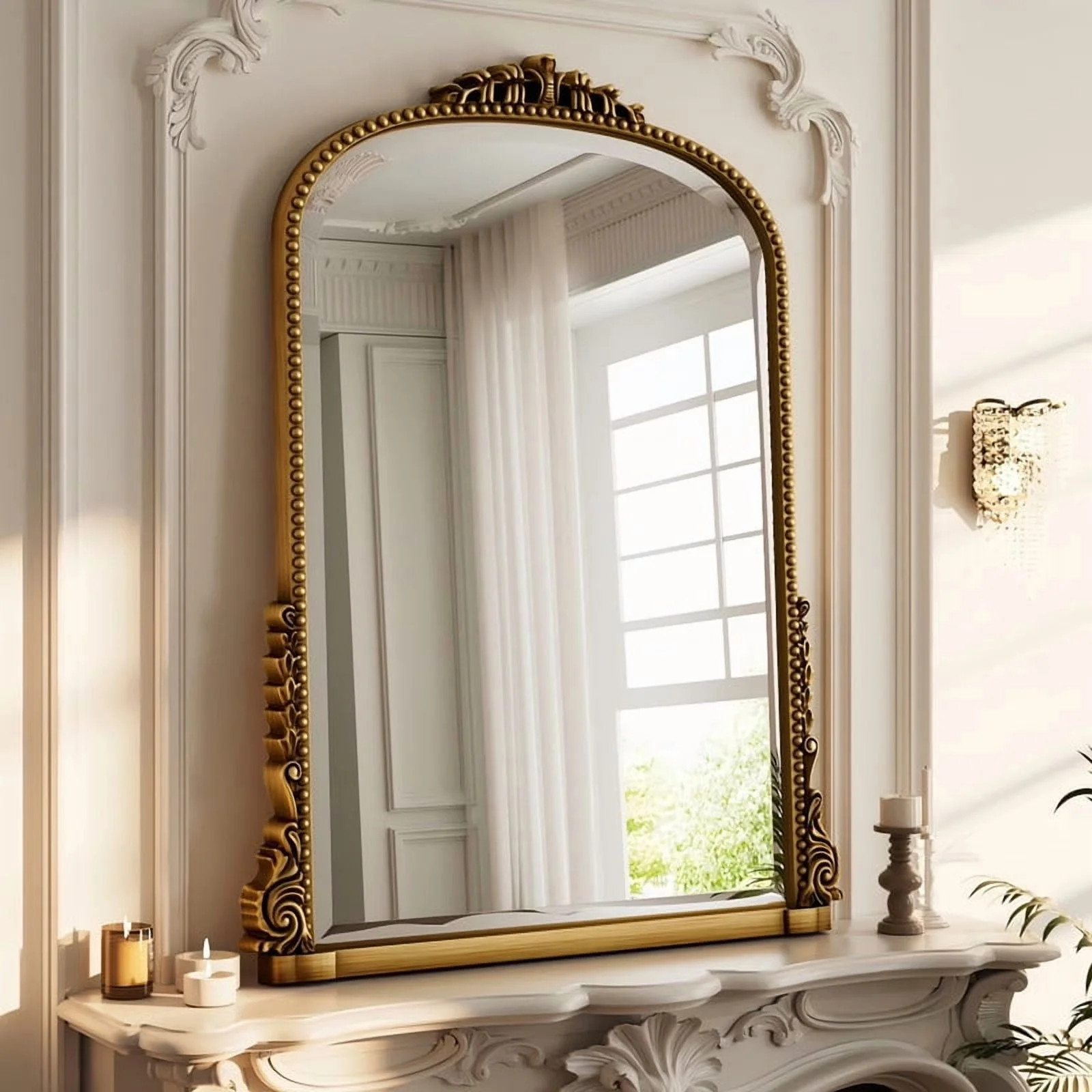 BEAUTYPEAK 32"x 24" Arched Bathrom Mirror Wall Mirror with Antique Frame,Antique Gold | Walmart (CA)