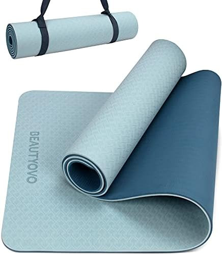 Yoga Mat with Strap, 1/3 Inch Extra Thick Yoga Mat Double-Sided Non Slip, Professional TPE Yoga M... | Amazon (US)