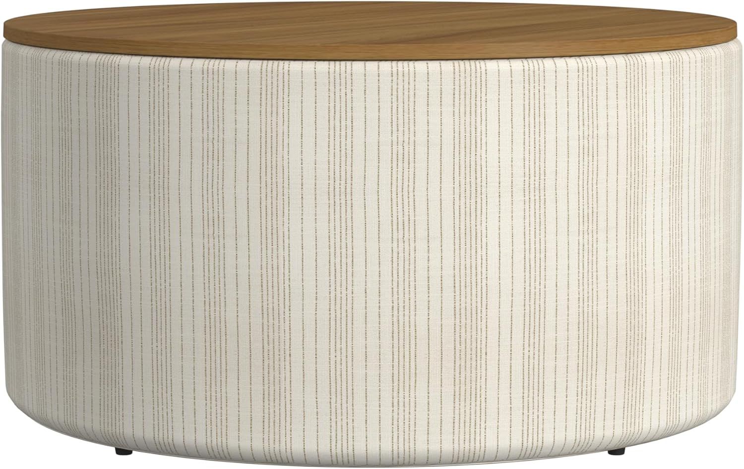 HomePop Modern Fabric Storage Ottoman with Wood Top -Marigold Pinstripe Cream Fabric | Amazon (US)