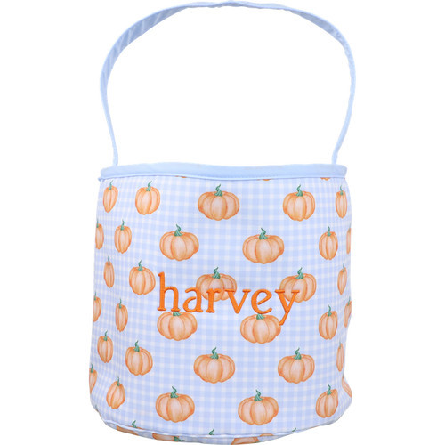 Blue Check Pumpkin Print Candy Bucket | Cecil and Lou